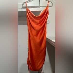 Zara Bold Orange Satin Dress